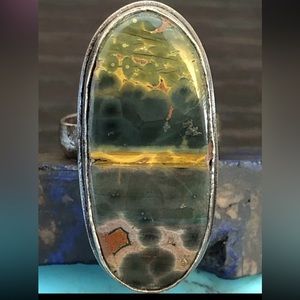 Vintage Southwest Picture Jasper & Sterling Ring Sz 5.5 signed